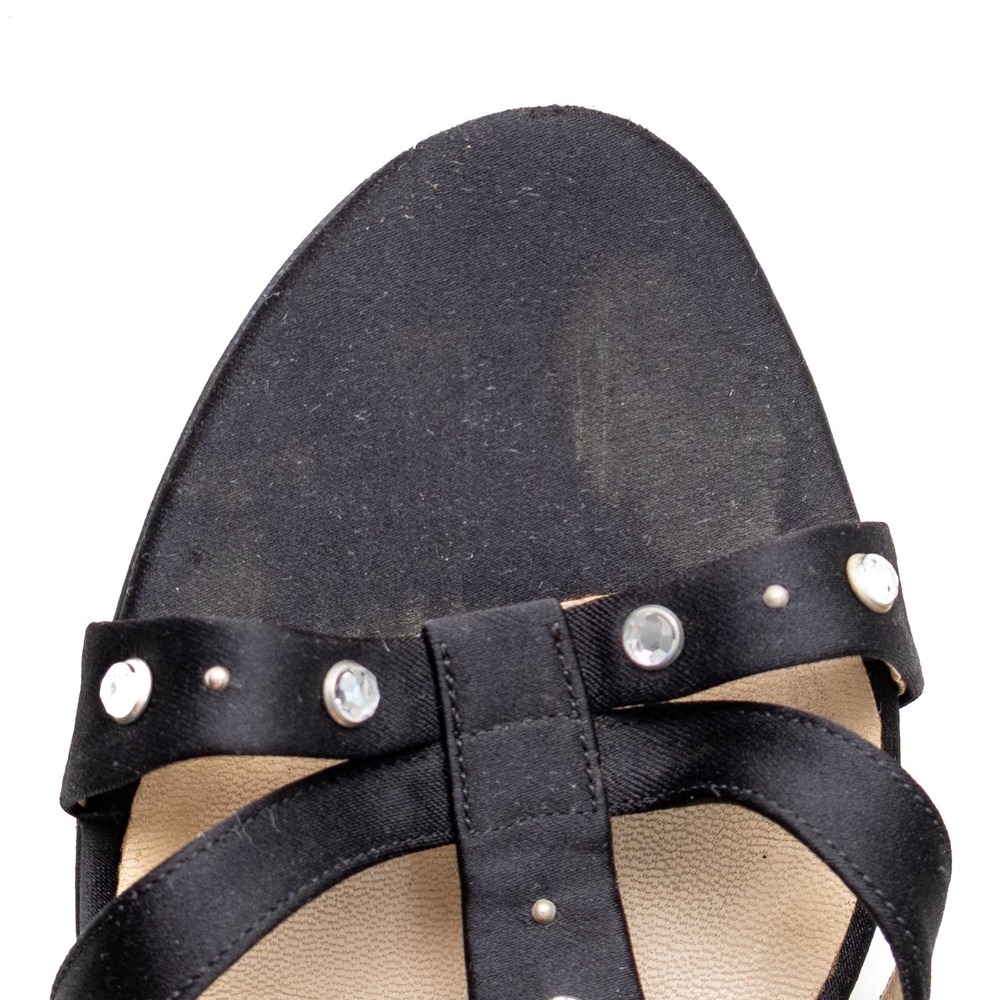 Versace Medusa Studded Black Satin Heeled Sandals Size EU 39.5 Luxury - Picture 10 of 10